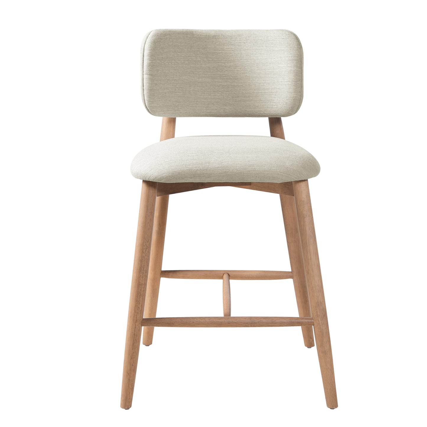 Christopher Knight Home Mundo Counter Height Bar Stools Set of 2, Fabric Upholstered Counter Stools and Curved Backrest, Rubberwood Kitchen Island Armchair with Splayed Legs, Beige + Natural