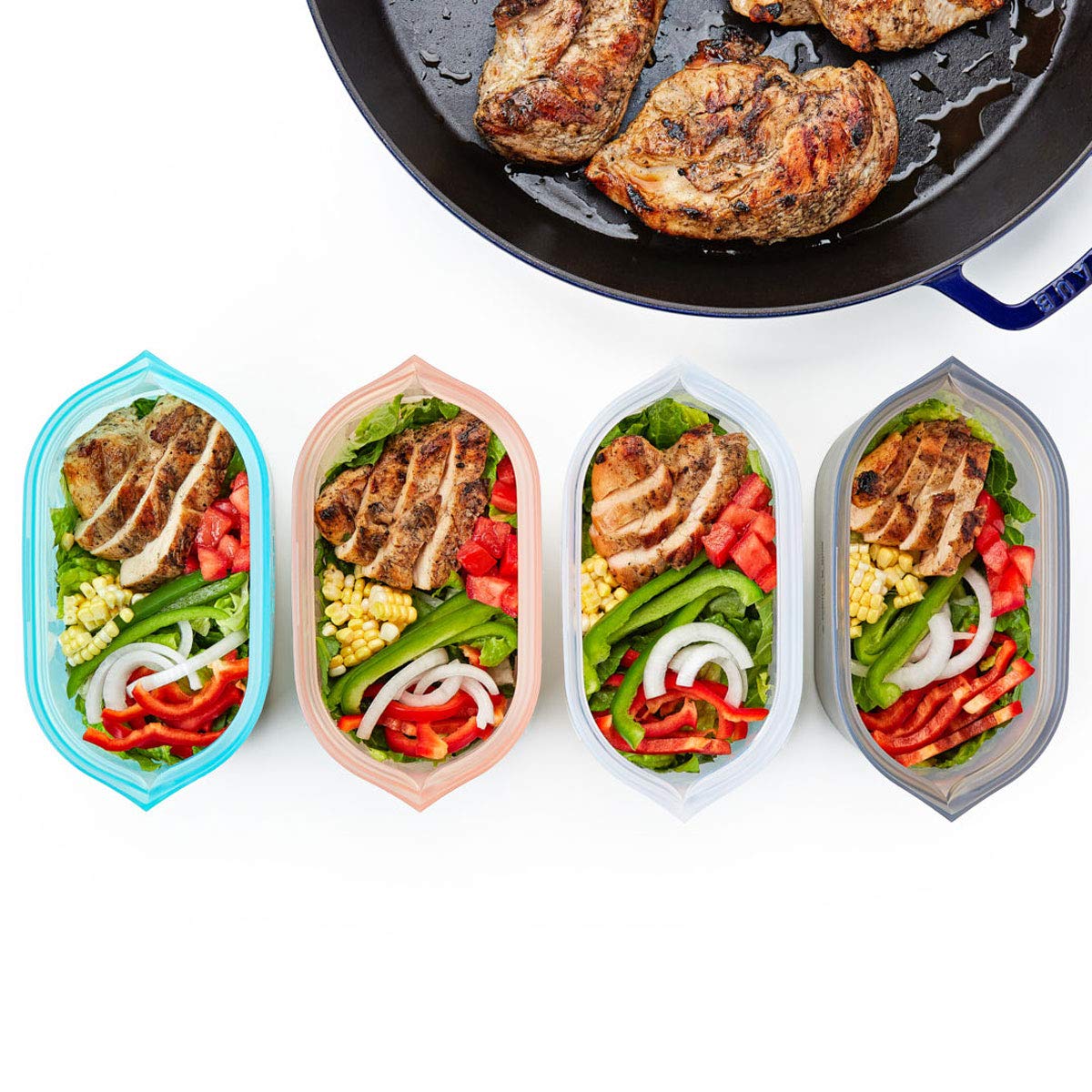 Zip Top Reusable Food Storage Bags | 3 Dish Set [Gray] | Silicone Meal Prep Container | Microwave, Dishwasher and Freezer Safe | Made in the USA