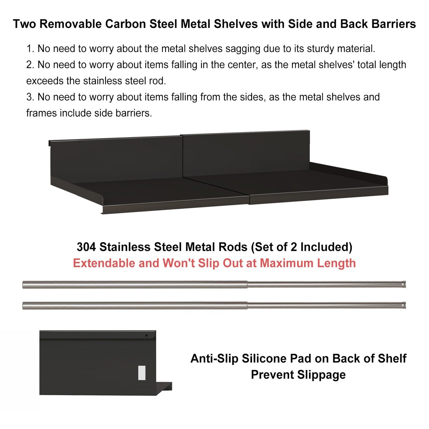 SHINEWON Expandable Under Cabinet Shelf Organizer with 0.94-Inch Thick Clips, Heavy Duty Extendable Under Shelf Storage Basket for Pantry or Laundry Room, Black, 1 Pack, Interior: 4.13" H x 8.54" D