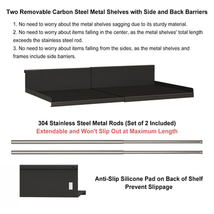 SHINEWON Expandable Under Cabinet Shelf Organizer with 0.94-Inch Thick Clips, Heavy Duty Extendable Under Shelf Storage Basket for Pantry or Laundry Room, Black, 1 Pack, Interior: 4.13" H x 8.54" D