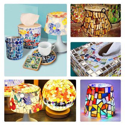 Yazikisa 1.1 lb Irregular Glass Mosaic Tiles for Crafts Bulk Silver Mirror Broken Tile Pieces Adults Kids Handmade DIY Art Making Supplies Scraps Flowerpots Vases Decoration