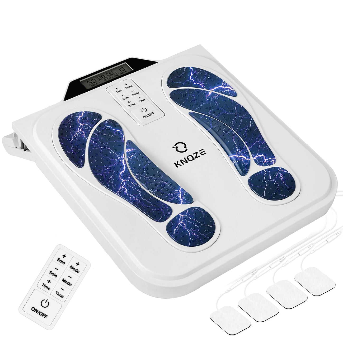 KNQZE Foot Massager for Neuropathy, Rechargeable TENS EMS Foot Nerve Circulation Stimulator with 10 Modes 50 Intensities, 4 Body Pads, Relieve Cramps, Plantar Fasciitis, Gifts for Mom Dad