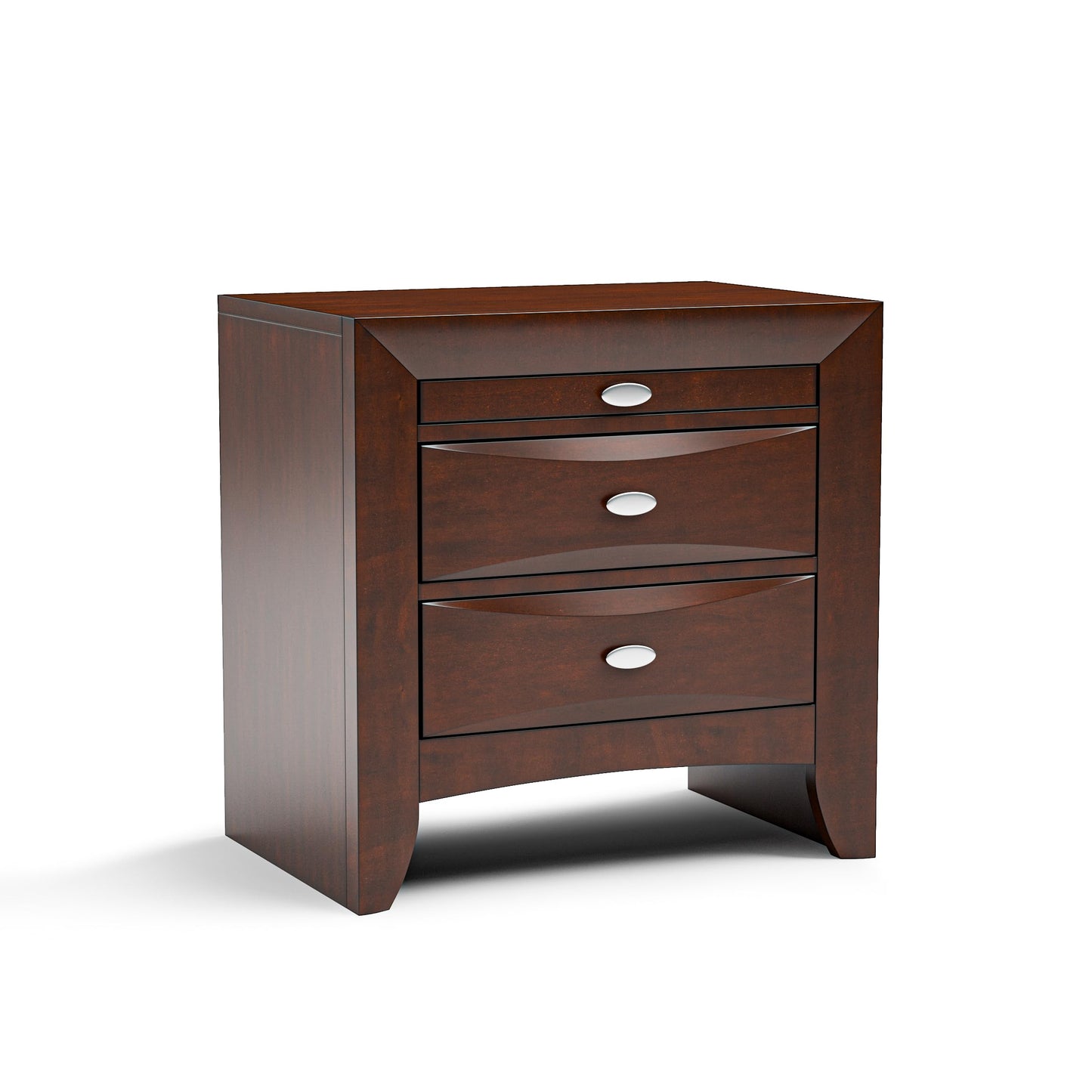 Furniture of America Darius Solid Wood Nightstand with 3 Drawers and Oval Nickel Pulls, Large Bedside Table, Wooden Night Stand for Bedroom, Guest Room, Dorm, Dark Cherry