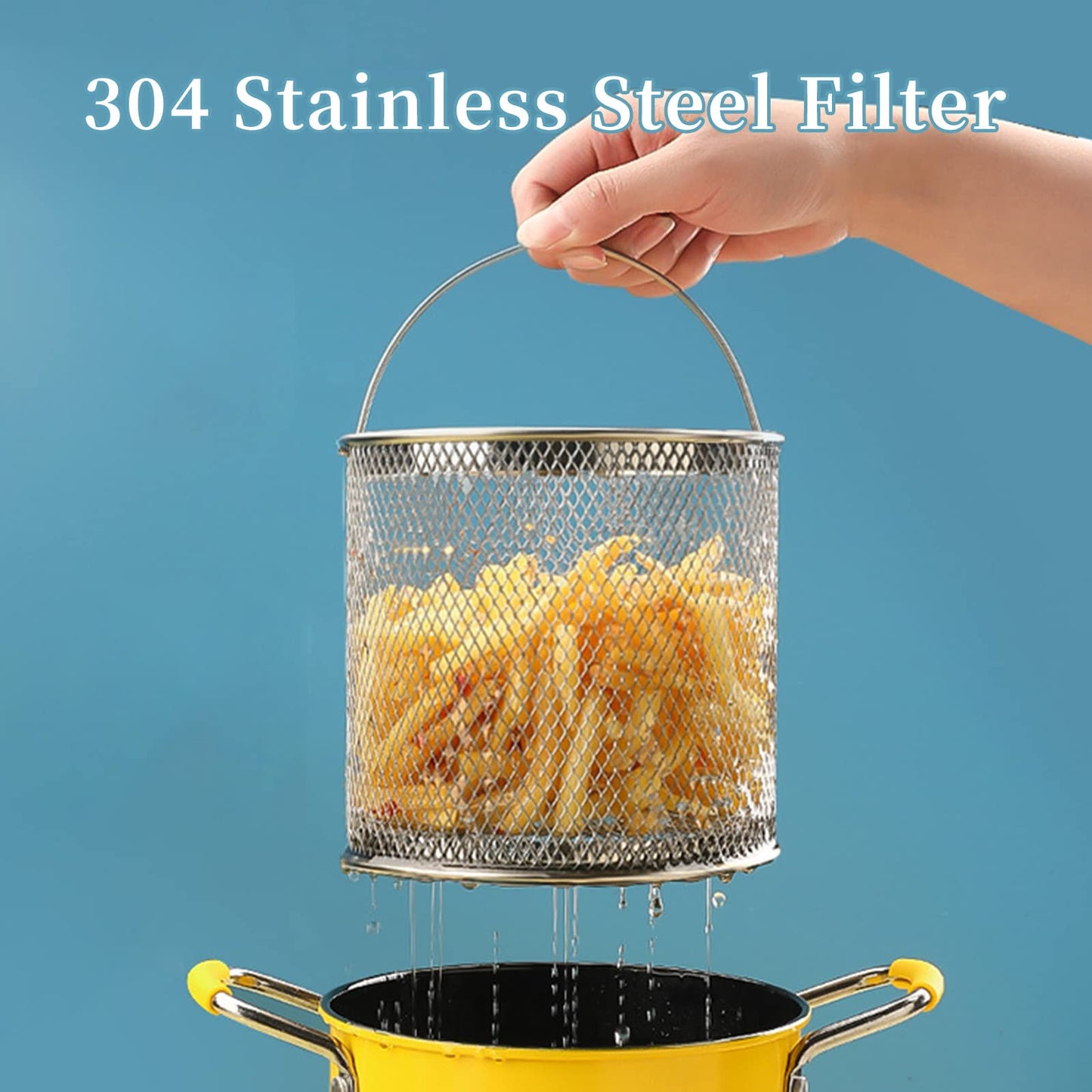 PARACITY Small Deep Fryer Pot with basket, Mini Deep Oil Fryer with Anti-scalding Silicone Handle, 304 Stainless Steel Gadgets for Home, Tempura Chips, Fries, Fish, and Chicken(3.2QT/3L)