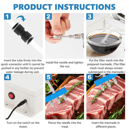 Electric Meat Injector Gun Pump with Hose, Stainless Steel Electric Marinade Injector 50W Meat Syringe Single Gun with 10 Needles for Roast Turkey, Pork, Beef (Three Needle)