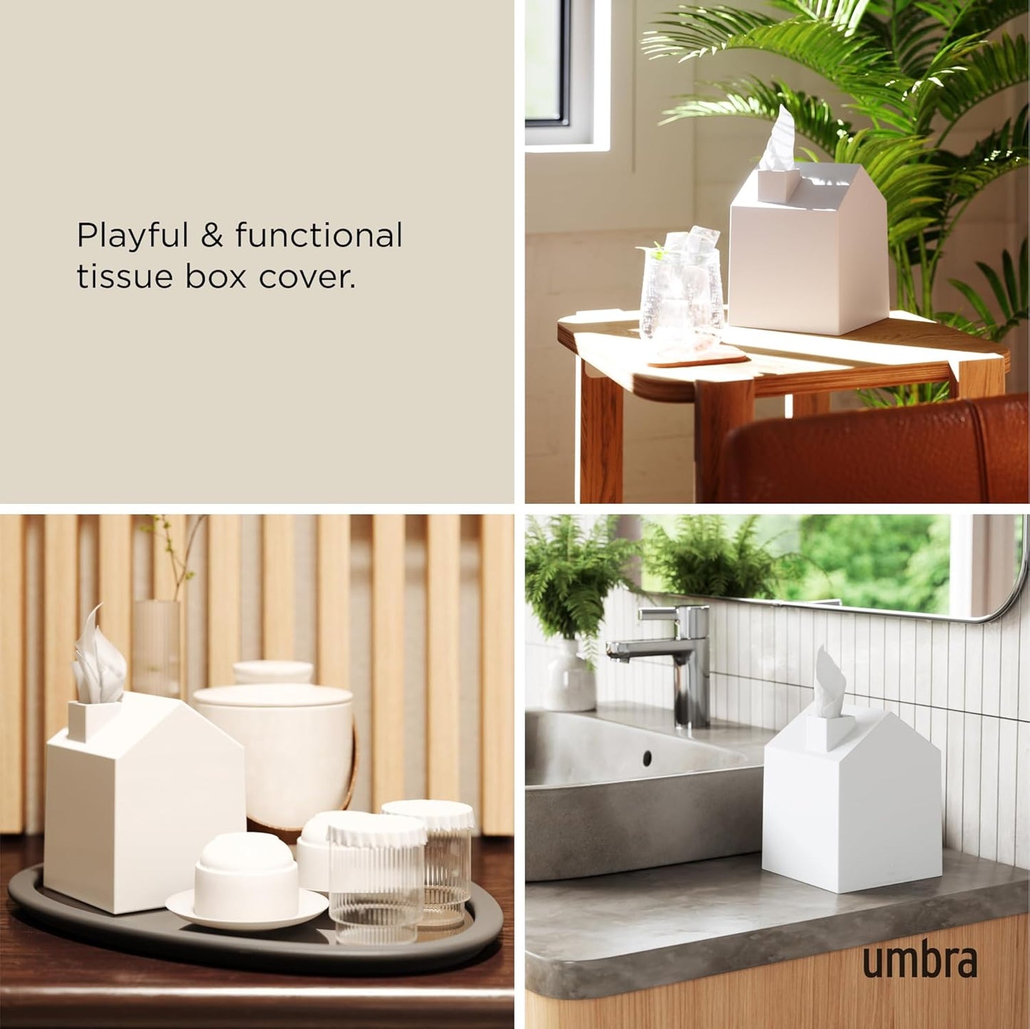 Umbra Casa Tissue Box Cover - Adorable House Shaped Tissue Box Holder for Bathroom, Bedroom or Office, White