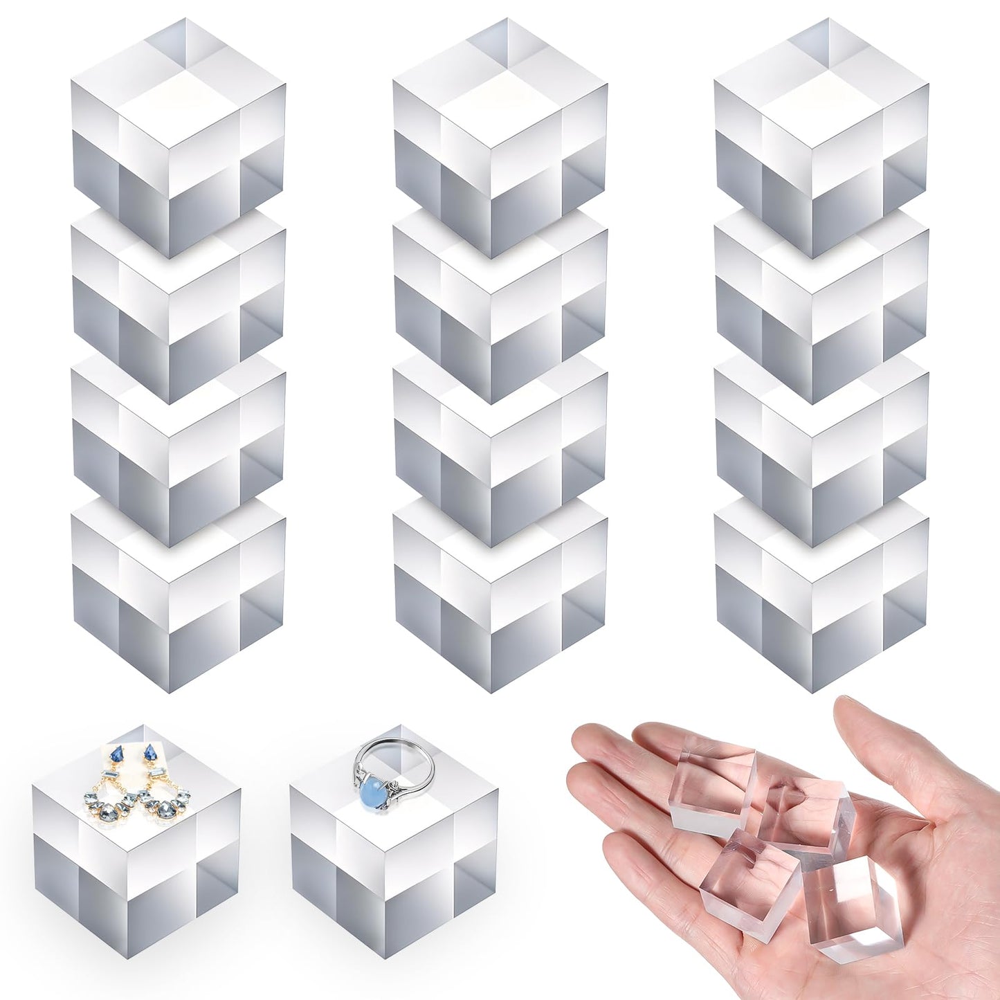 DIVINA VITAE 16Pcs Acrylic Square Display Block Clear Polished Acrylic Risers Display Stands 1 x 1 x 1 Inch Cubes Solid Pedestal Stand for Jewelry Perfume Collection Showing