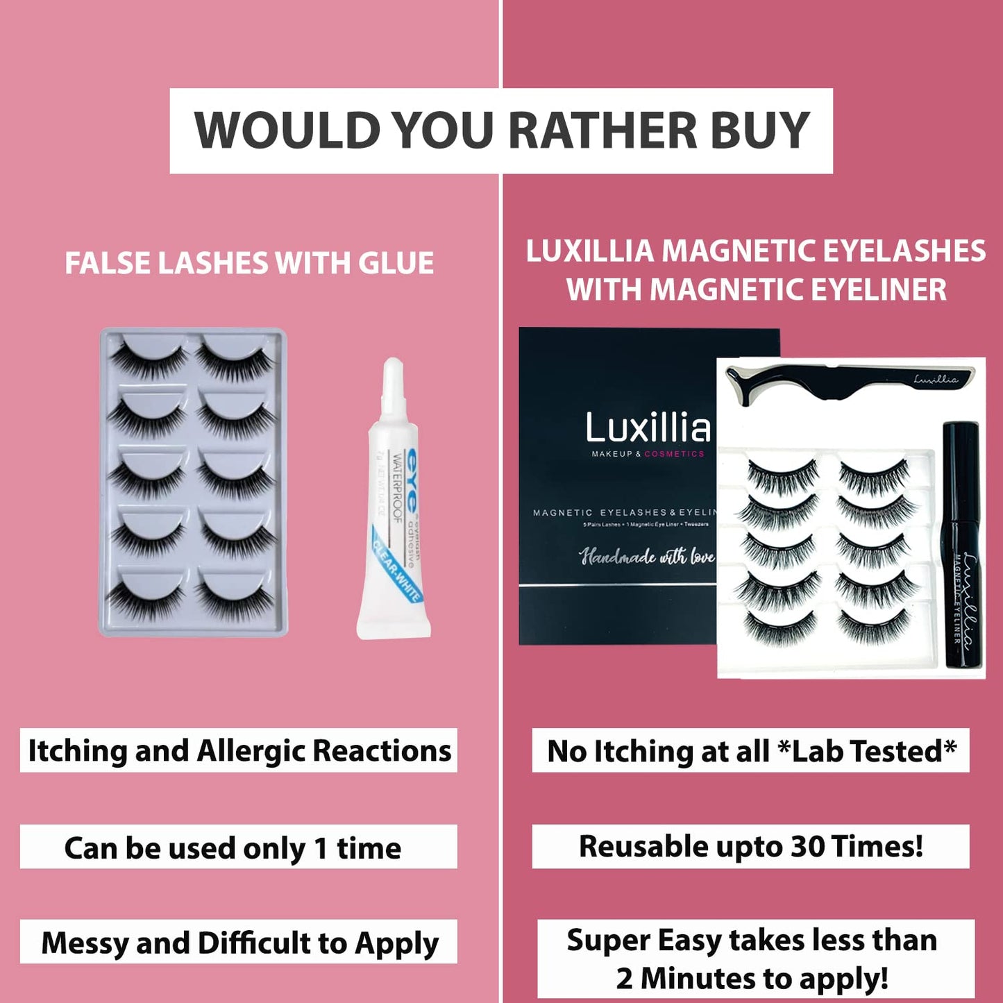 Luxillia Magnetic Eyelashes with Eyeliner 7 Piece Set, Most Natural Looking Magnetic Lashes Kit with Applicator, Best 8D, 3D Look, Reusable Fake Eye Lash, No Glue, Strongest Waterproof Liquid Liner