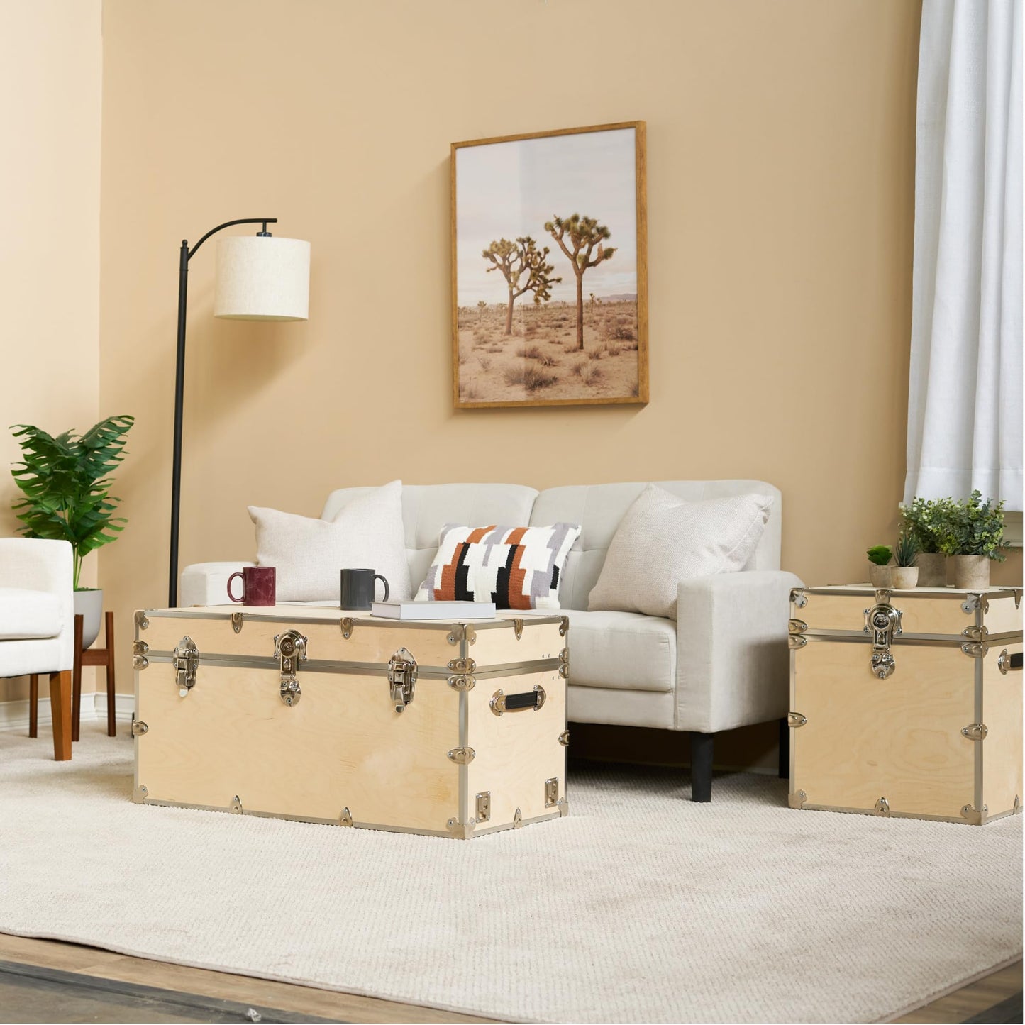 Rhino Trunk & Case Naked XL Trunk with Wheels - 34"x20"x15", 1500+ lbs Capacity, Soft-Close Lid. Strong, USA Made Summer Camp Footlocker, Secure College Dorm Chest, Natural Wood Home Storage Box