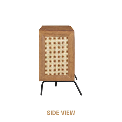 NTC MOSSIC Sideboard with 2 Doors and 3 Drawers, Buffet Cabinet with Natural Rattan and Metal Legs, Modern Storage Cabinet for Living Room, and Hallway, Effortless Assembly, Teak Look
