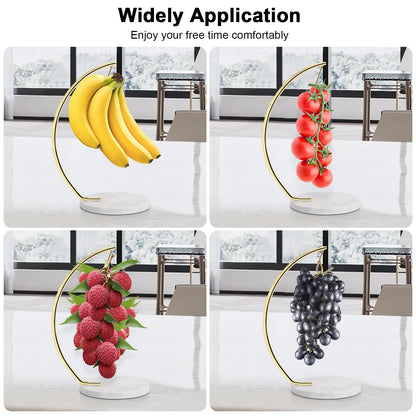 Livabber Banana Holder with Marble Base, Metal Banana Hanger Modern Tree Stand with Hook, Stylish Banana Keeper Fresh Fruit Storage Organizer Freestanding for Kitchen Countertop (Gold, Single Hook)