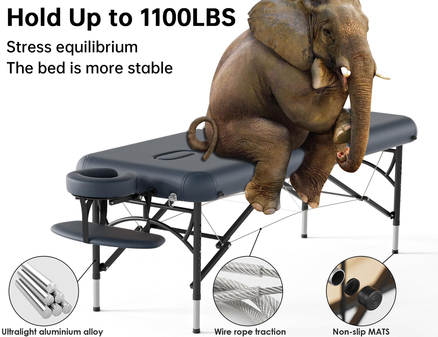 CLORIS 84" Professional Massage Table Portable 2 Folding Lightweight Facial Salon Spa Tattoo Bed Height Adjustable with Carrying Bag & Aluminium Leg Hold Up to 1100LBS Blue