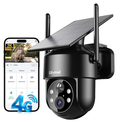 LITYMOL 4G LTE Cellular Solar Security Cameras Wireless Outdoor,No WiFi Cameras for Home Security,2K Surveillance Camera Lenses,Spotlight Siren Alarm,AI Detection,SD/Cloud Storage