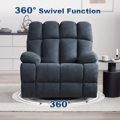 Eiayeebil Oversized Recliner Chair Set of 2, 360° Swivel Rocker Recliner for Big Man, Extra Wide Manual Recliner, Overstuffed Soft Rocking Sofa Chair for Living Room(Grey)