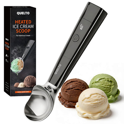 Heated Ice Cream Scoop with LED Display — Rechargeable Electric Ice Cream Scoop with Comfortable Handle, 3 Modes, IPX7, Non-Stick Stainless Steel for Hardened Ice Cream, Sorbet, Gelato, & Cookie Dough