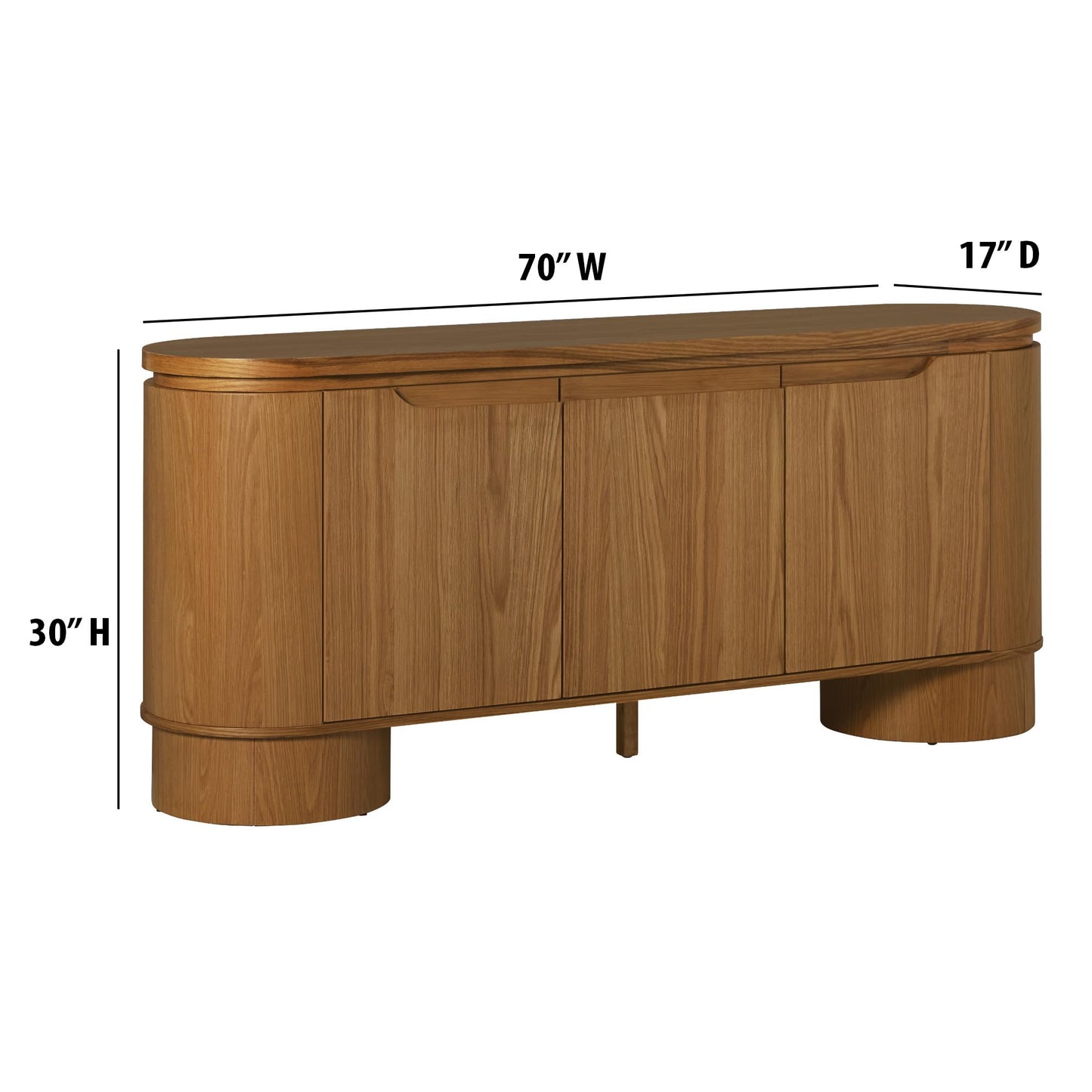 Walker Edison Maya Large Curved Modern Solid Oak Wood Veneer 70 Inch Sideboard TV Stand with Storage, Medium Brown Oak