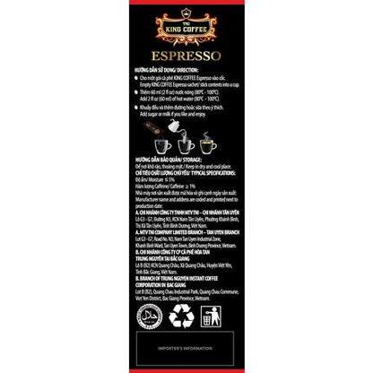 King Coffee Espresso Instant Coffee Vietnamese Coffee, Trung Nguyen International, Arabica Instant Coffee Mix, Medium Roast, 15 Sticks Per Box x 2.5g, Pack of 12
