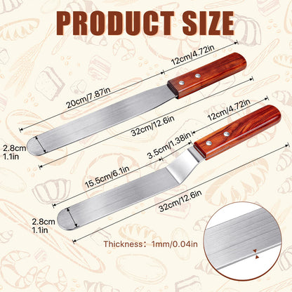 Lainballow Crepe Spreader and Spatula Kit, 7" & 5" T-Shaped Batter Spreaders and Wood Handle Offset Spatula Curved and Straight, Stainless Steel Pancake Tool, Batter Spreaders Fit Any Crepe Pan Maker