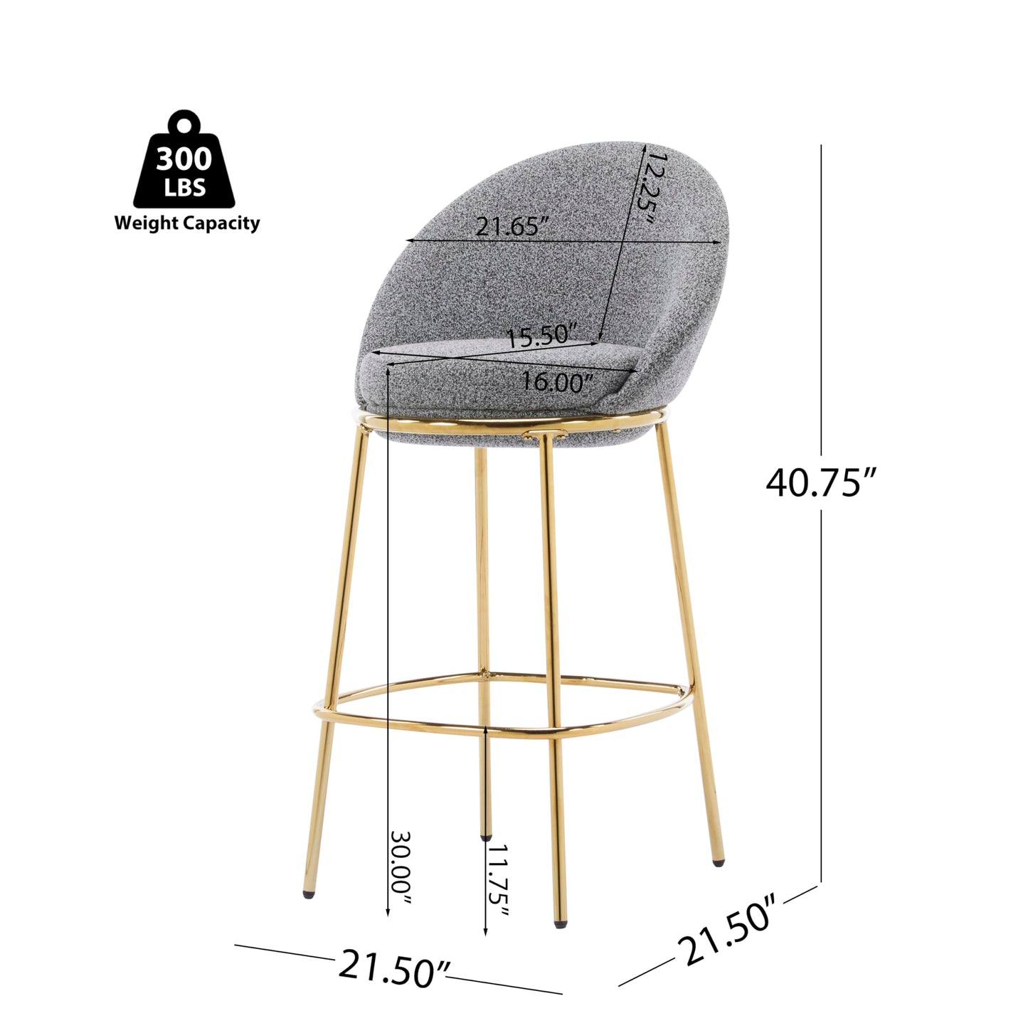 Christopher Knight Home Dudley Barstool Set of 2, Metal Bar Stools for Kitchen Island, Boucle Fabric Accent Chair for Bar Table, Modern Counter Stools with Footrest and Backrest, Gray and Gold