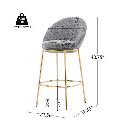 Christopher Knight Home Dudley Barstool Set of 2, Metal Bar Stools for Kitchen Island, Boucle Fabric Accent Chair for Bar Table, Modern Counter Stools with Footrest and Backrest, Gray and Gold
