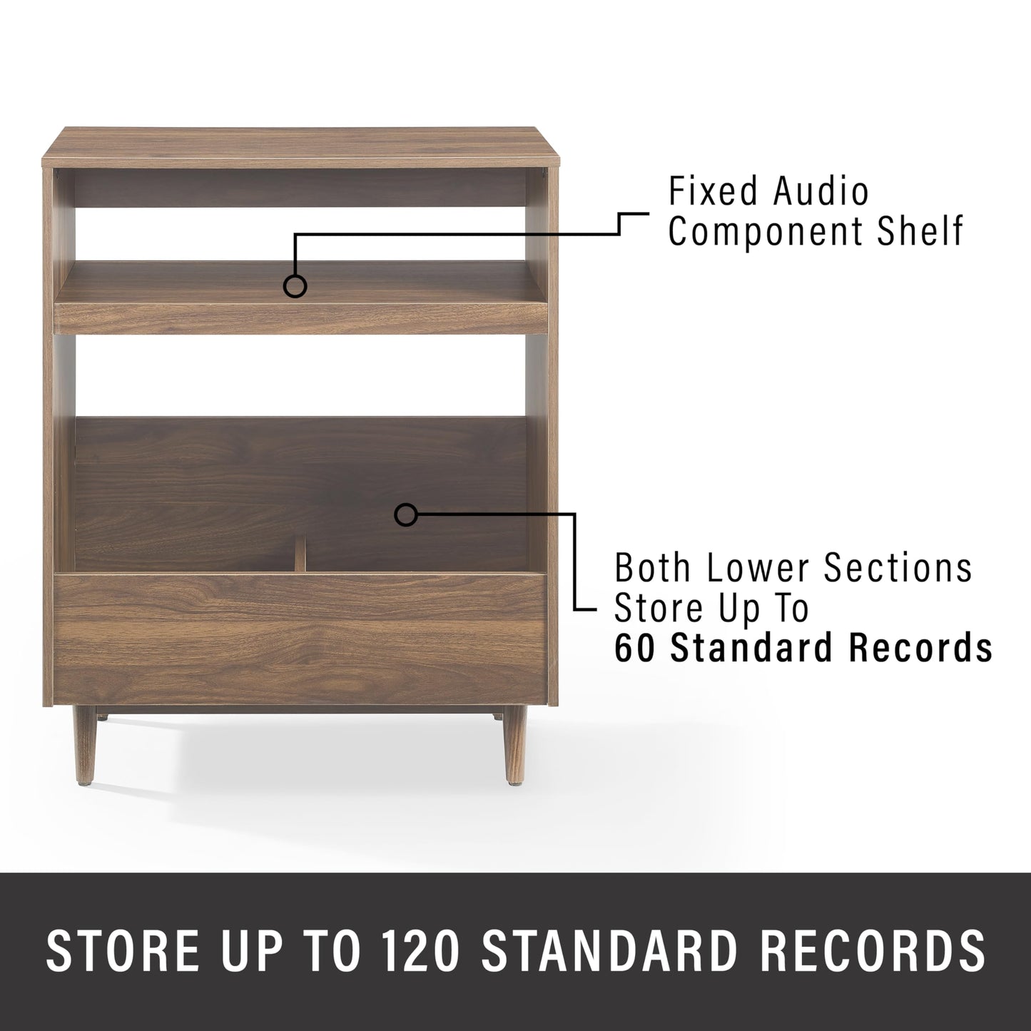 Crosley Furniture Liam 2-Piece Turntable Record Player Stand and Vinyl Storage, Mid Century Modern, Walnut