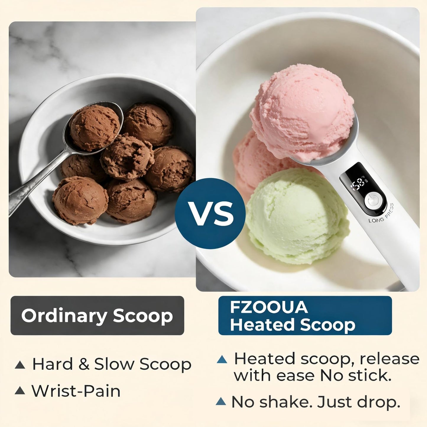Fzooua Heated Ice Cream Scoop, Dishwasher Safe,Rechargeable Electric Warming Scooper, ON/OFF Safety Lock Switch,Heats to 158F, Kitchen Tool Nonstick Scooper for Gelato, Frozen & More