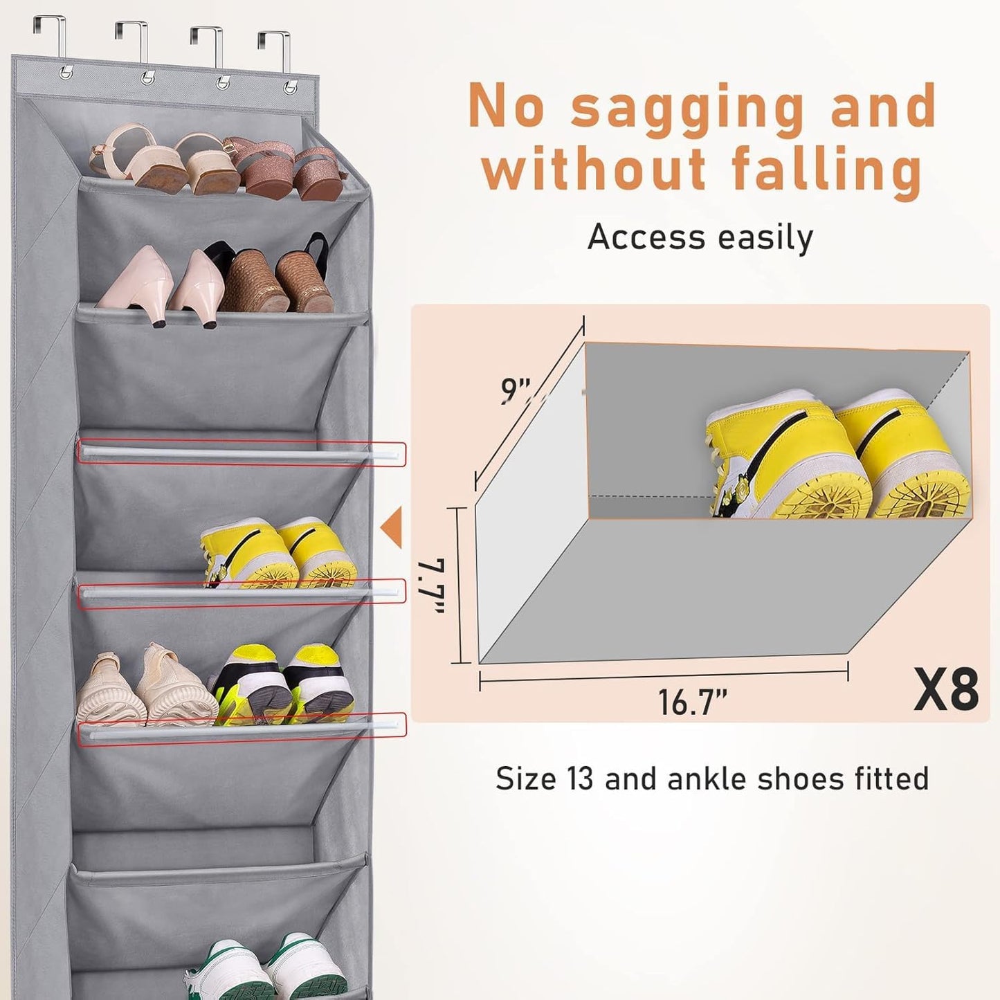 8 Closet 20 KEETDY Over The Door Organizer with Deep Pockets, Hanging Rack for Hanger Fits Pairs, Shoe Holder