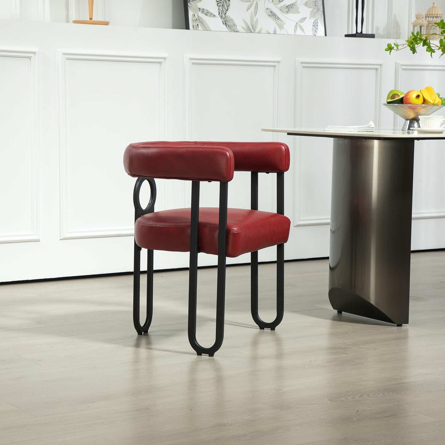 House Hold Contemporary Designed Chenille Fabric Upholstered Accent,Dining Chair,Barrel Side Chairs Kitchen Armchair for Living Room Set of 1 (Wine Red PU)