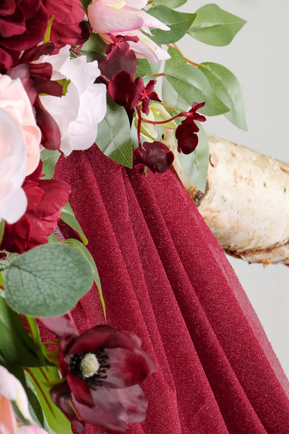 Ponatia Burgundy Wedding Artificial Arch Flowers Kit (Pack of 3) With 26Ft Shiny Arch Draping Fabric for Ceremony and Reception Backdrop Decoration (Burgundy & Blush)