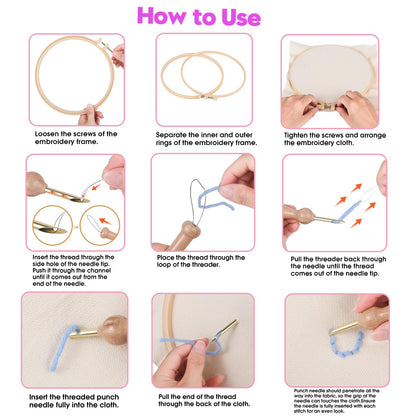 Cheloment 3 Sets Punch Needle Kits for Beginners,Includes Needles,Pattern Fabric,Yarns and Hoops, Needle Punch Kits for Adults&Kids,Easy to Learn,Stress Relief,Great for Home Decor