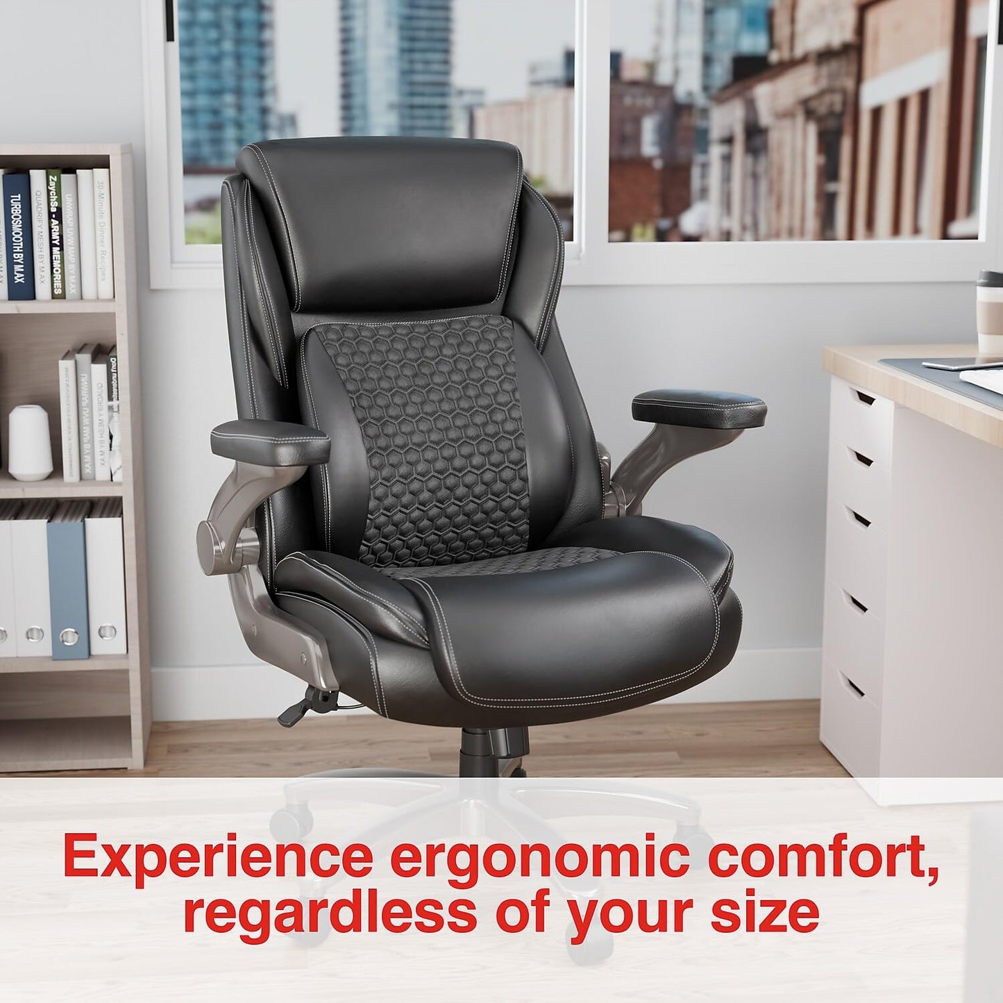 Staples Randolph Ergonomic Bonded Leather Executive Big & Tall Chair, 400 lb. Capacity, Black