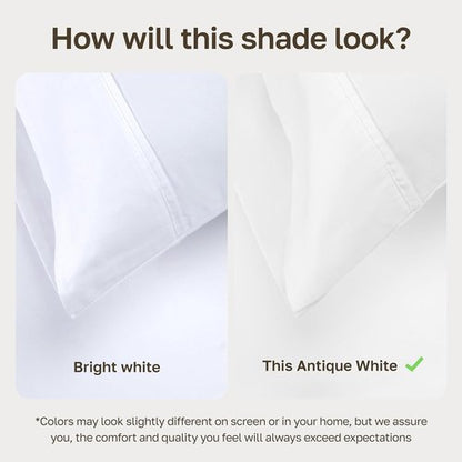 California Design Den King Size Pillowcase Set - 400 Thread Count 100% Cotton Sateen, Soft & Breathable - Antique White