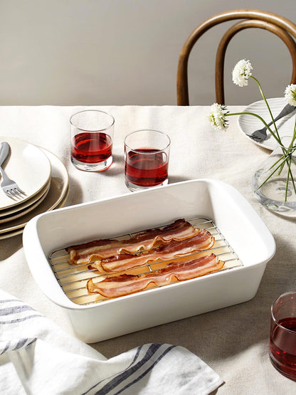 LE TAUCI Deep Casserole Dishes for Oven, 13.7”x9.6” Ceramic Baking Dish Set with Roasting Racks, Large Lasagna Pans with Handles, Rectangular Bakeware as Gift for Mom, White (4.6QT/3.0QT/1.6QT), Set of 3