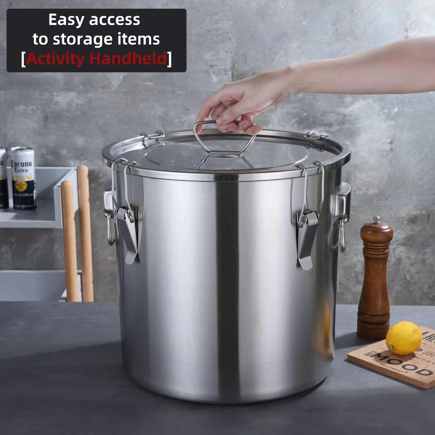 Verdeho 304 stainless steel food storage containers with lids lock clips airtight container large airtight for rice flour sugar grain coffee bean storage containers Kitchen jar (3.17gal/12L)