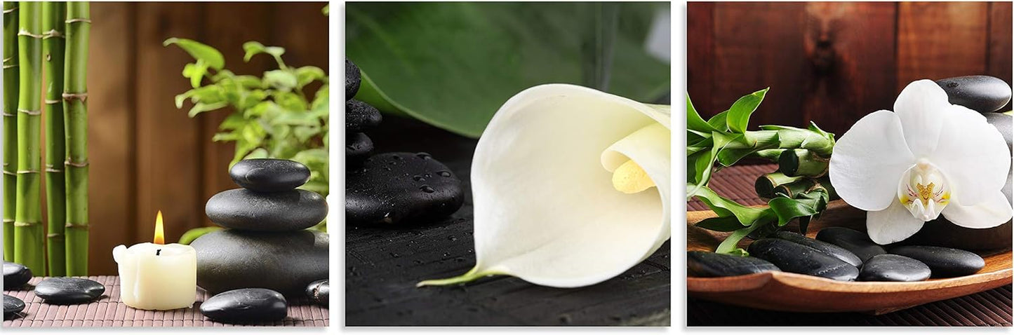TutuBeer 3 Panels Spa Decor | Zen Decor Spa Stone Green Bamboo White Frangipani Flower Canvas Prints