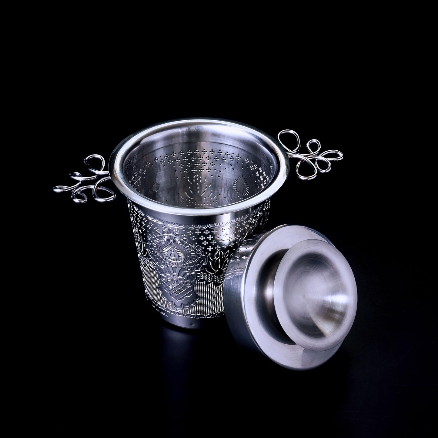Premium Stainless Steel Tea Infuser Basket Gift Set - Gold Plated Loose Leaf Tea Steeper with Floral Engraved Lid, Stand & Fine Mesh Filter | Best Tea Strainer for Tea Lover