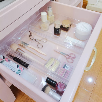 LotFancy Clear Drawer Organizers, Set of 3, 12” x 3” x 2” Plastic Storage Bins for Desk, Bathroom, and Makeup