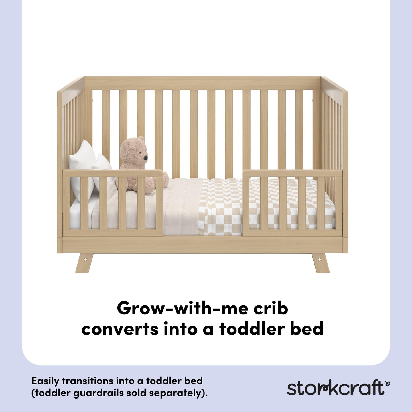 Storkcraft Beckett 3-in-1 Convertible Crib – GREENGUARD Gold Certified, Fits Standard Crib Mattress, Converts to Toddler Bed and Daybed, 4 Mattress Heights, Grow-with-Me Design (Driftwood)