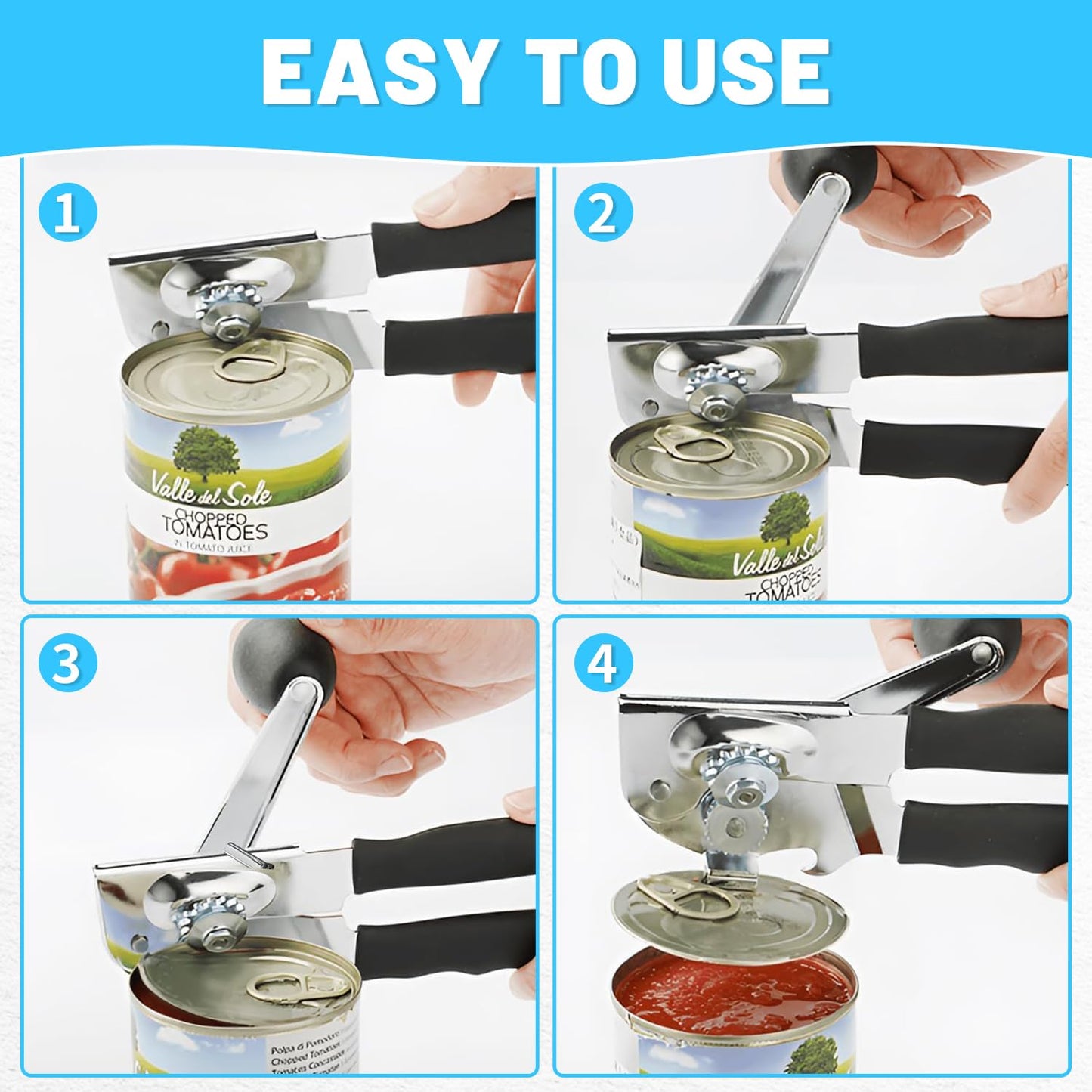 AGIgear Commercial Can Opener,Stainless Steel Heavy Duty Hand Crank Manual Can Openers with Comfortable Extra-long Handles,Ergonomic Design,Black