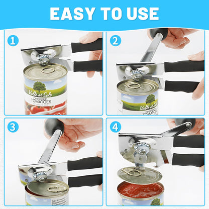 AGIgear Commercial Can Opener,Stainless Steel Heavy Duty Hand Crank Manual Can Openers with Comfortable Extra-long Handles,Ergonomic Design,Black