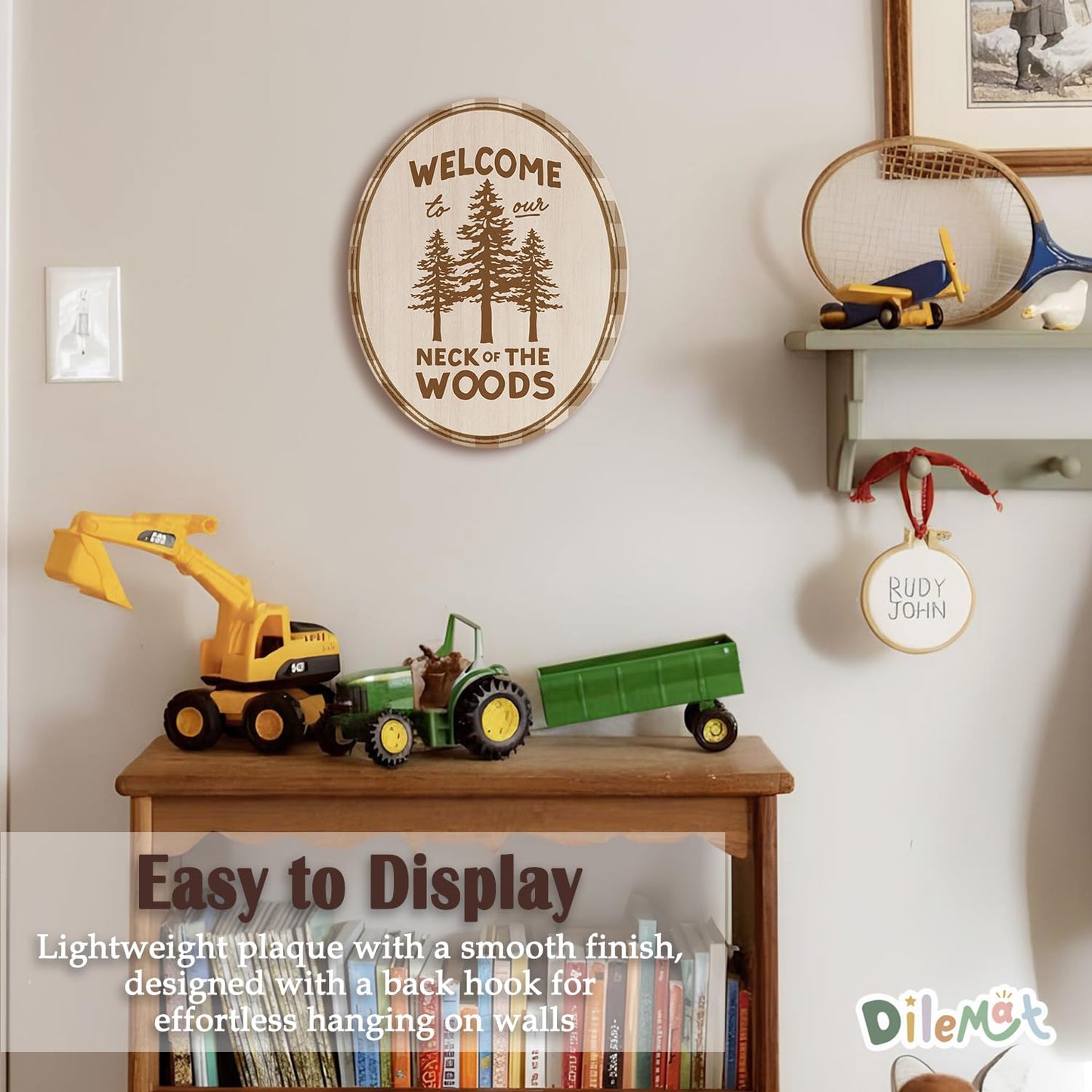 Dilemat Rustic Cabin Wall Art Decor, Welcome to Our Neck of the Woods Oval Wall Art, Retro Nature Farmhouse Lake House Wooden Sign Hanging Decor for Home Bedroom Living Room,8x10 Inch