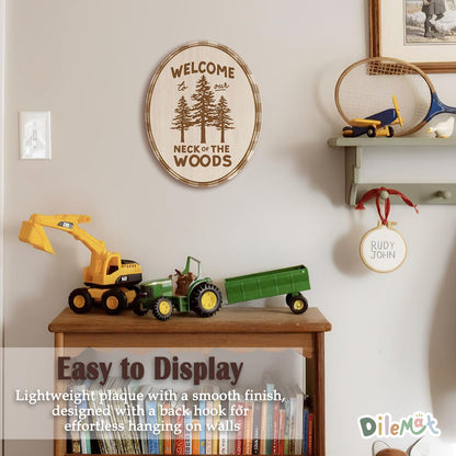 Dilemat Rustic Cabin Wall Art Decor, Welcome to Our Neck of the Woods Oval Wall Art, Retro Nature Farmhouse Lake House Wooden Sign Hanging Decor for Home Bedroom Living Room,8x10 Inch