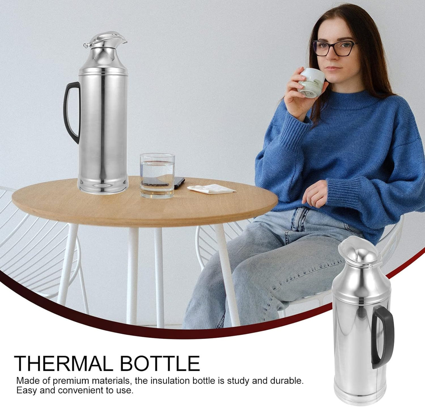 Hemoton 2L Stainless Steel Vacuum Insulated Flask, Thermal Kettle for Hot and Cold Drink, Tea Coffee Dispenser