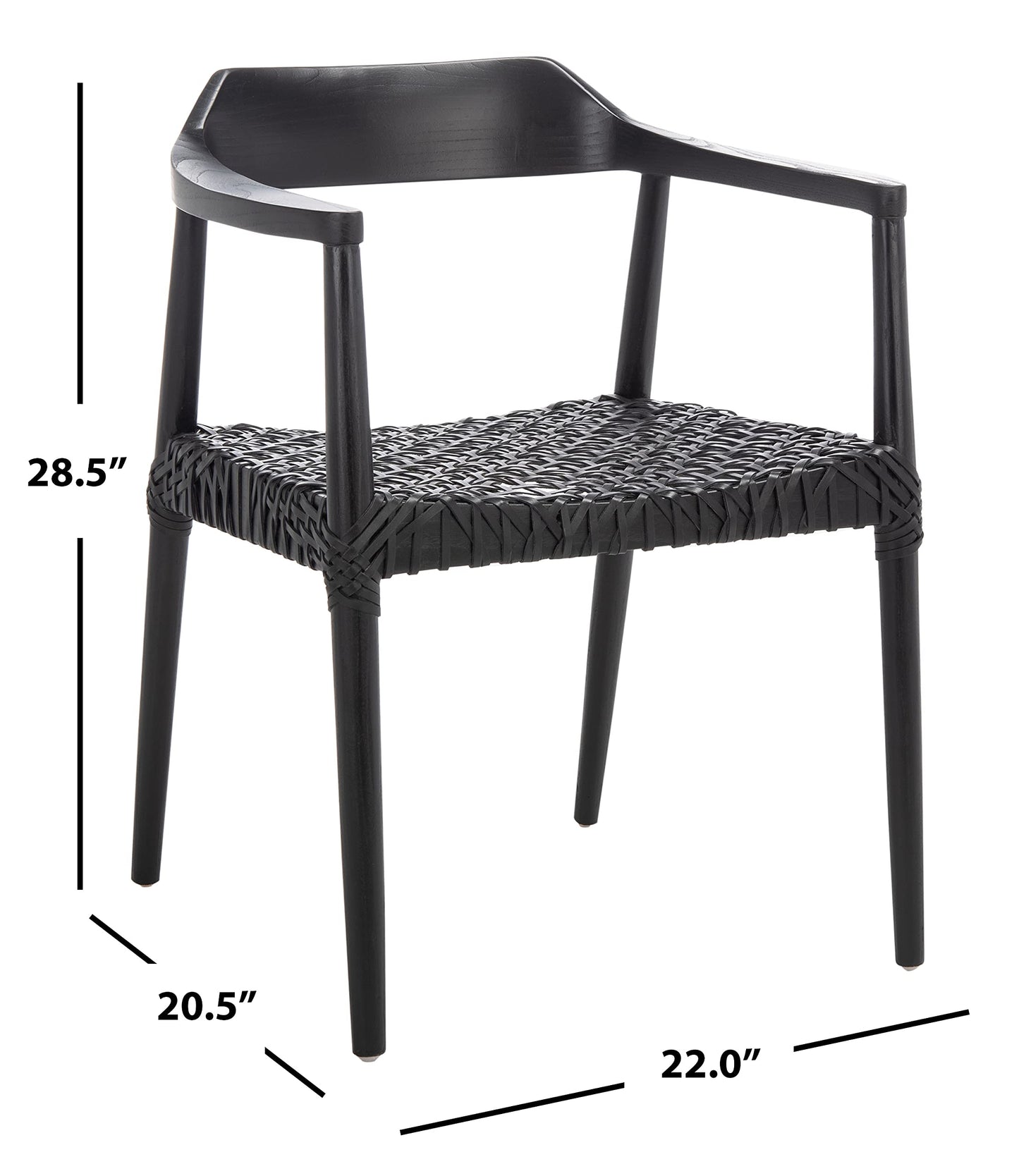 SAFAVIEH Home Collection Munro Black Sungkai Wood/Black Leather Woven Accent Chair (Fully Assembled)