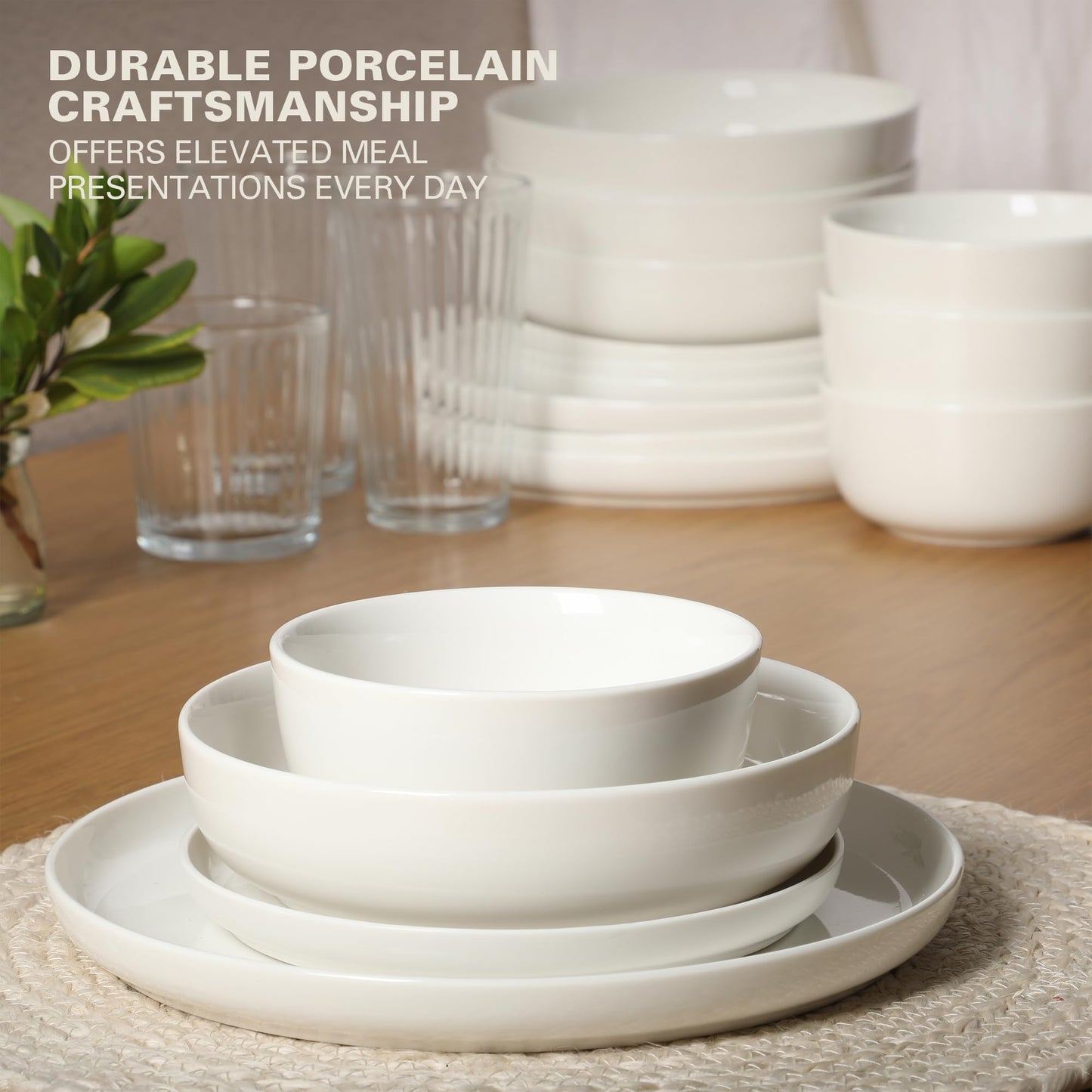 Gibson Home Oslo Dinnerware Set for 4, 16-Piece White Porcelain Plates and Bowls — Ceramic Dish Set | Microwave & Dishwasher Safe
