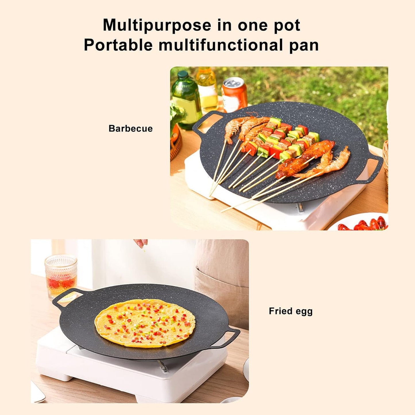 Nonstick Grill Pan, 30cm Round Griddle Frying Pan for Induction Stove Top, Korean BBQ, Outdoor Cooking