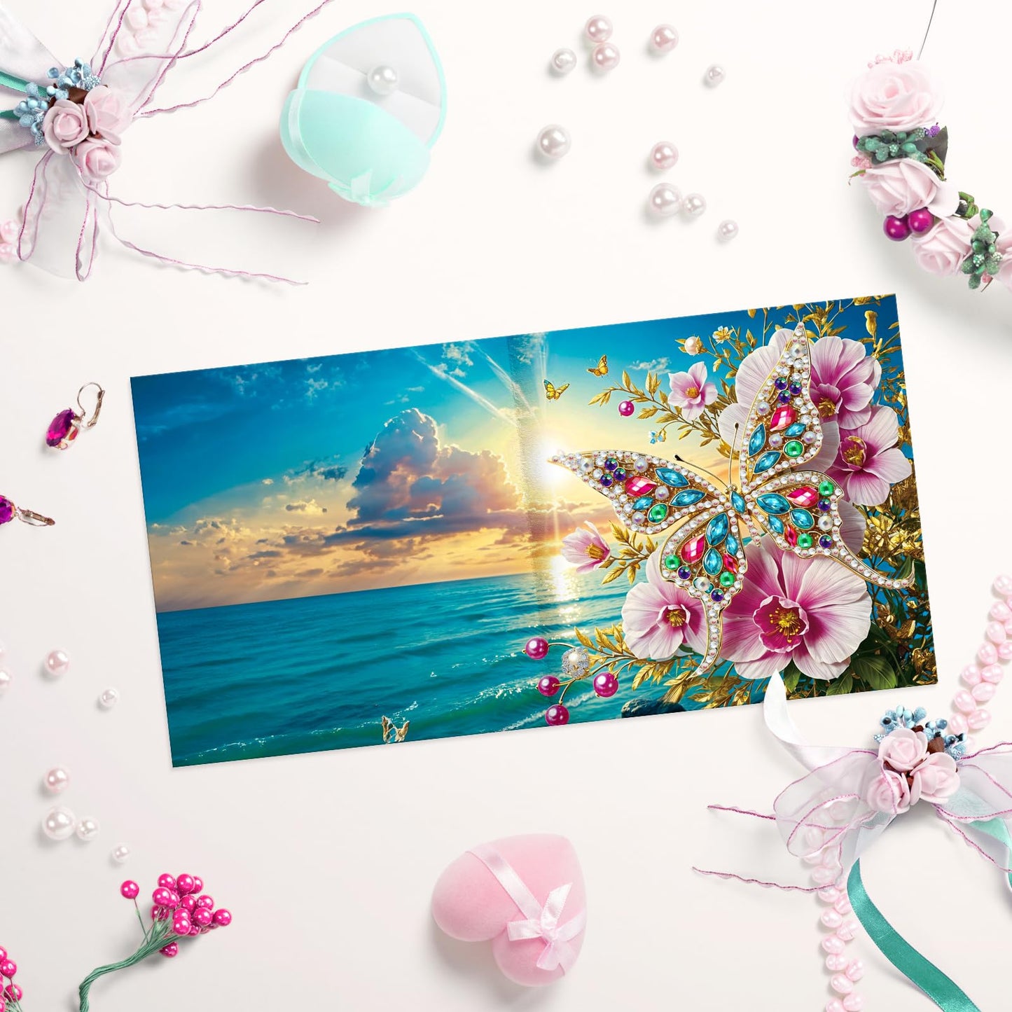 pigpigboss 6 Packs Butterfly Diamond Painting Greeting Cards, Flower Butterfly Diamond Art Birthday Card Kit, Sunrise Landscape Diamond Dots Greeting Cards Arts Crafts for Adult Holiday Blessing