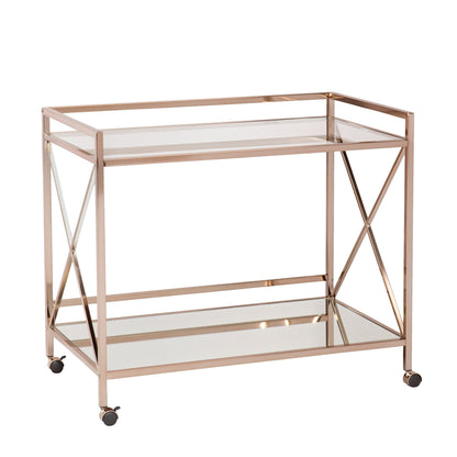 SEI Furniture - Maxton Bar Cart - Gold - Iron Metal & Mirrored Glass - Art Deco Design - Ideal for Living Rooms, Dining Rooms, Home Bars, 38.75"W x 23.3"D x 32.3"H (HZ2041)