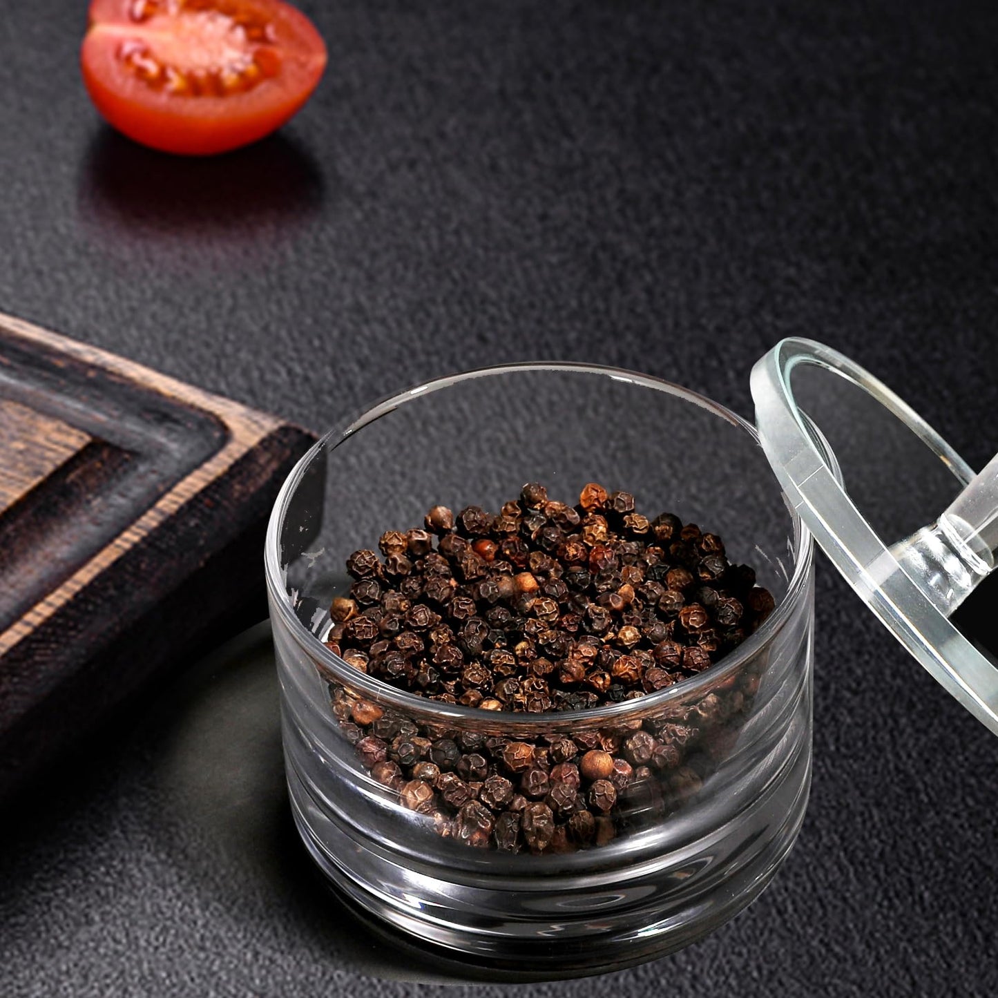 Maxistal Clear Salt Cellar with Lid, 7oz Crystal Glass Salt Box Salt and Pepper bowls, Salt Container Holder for Kitchen, Storage Container for Candies, Coffee, Sugar