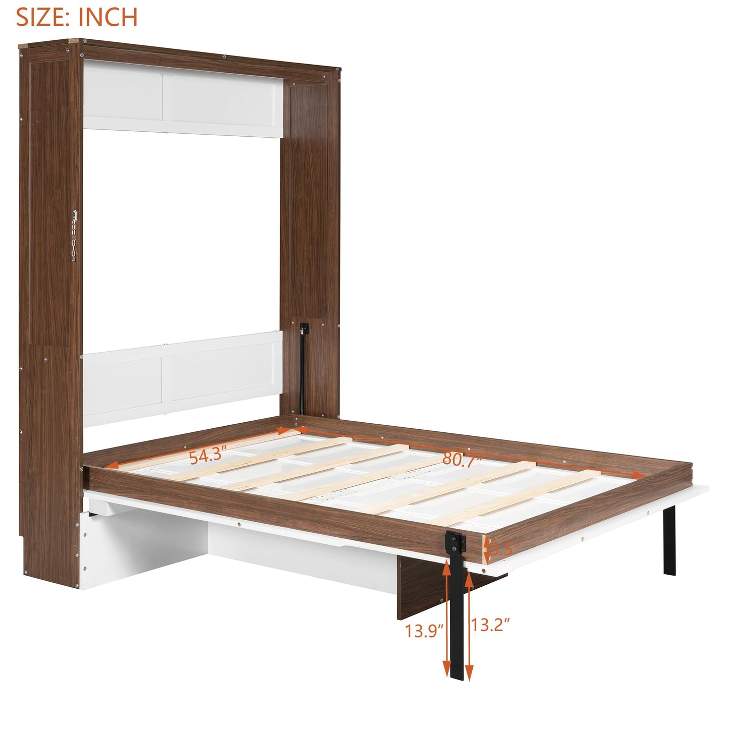 Merax Full Size Murphy Bed with Foldable Desk,Space Saving Wall Bed,Solid Wood Foldable Hidden Platform Bedframe for Home,Bedroom,Office,Small Room,Apartment,Walnut+White
